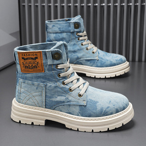 2026 New Spring Winter Autumn British Style Men's Ankle <b>Bootie</b> Work Boots for Boots Lace-Up Closure Denim Upper 3D Printed - Product Image 3