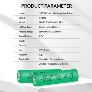 Batterie 18650 2500mAh 25A STOCK USA 3.7V 3.6V 25RS Cellule Lithium-Ion Rechargeable INR18650 Ternaire 25R US - Product Image 3