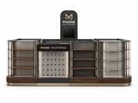 Kiosco de Lujo para Teléfonos Móviles, Exhibidor Modular para Celulares, Stand Personalizado para Centro Comercial, Mueble de Venta al por Menor de Vidrio Templado, Madera y Metal