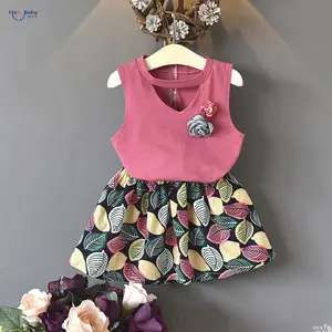 האו תינוק בנות ללא שרוולים בגדי הקיץ קוריאני ילדי בנות טהור צבע למעלה כותנה גיליון פשתן חצאית תינוק שני חלקים סט