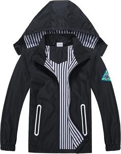 Veste de sport pour enfants, veste imperméable à fermeture éclair, veste légère à doublure douce, coupe-vent pour enfant, capuche, facile à plier, veste imperméable - Product Image 4