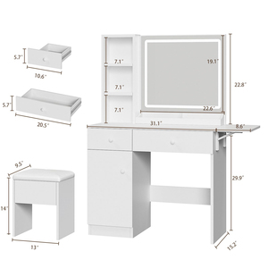 Grande coiffeuse blanche à 2 tiroirs avec miroir LED <span class=keywords><strong>et</strong></span> tabouret, <span class=keywords><strong>table</strong></span> de maquillage pour filles <span class=keywords><strong>et</strong></span> femmes - Product Image 5