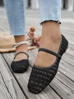 Nouvelles chaussures plates pour femmes RX en dentelle ajourée, style Mary Jane, ballerines à bride élastique, bout carré, semelle intermédiaire en PU souple et élégante