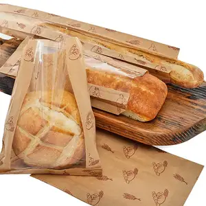 कस्टम पैकेजिंग क्राफ्ट ब्रेड बैग सफेद हैंडल उपहार वेडिंग फूड पेपर केक बैगूएट क्रोइसैन बॉक्स ब्रेड बैग साफ़ खिड़की के साथ