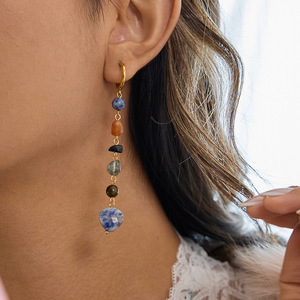 Pendientes colgantes con borlas de piedra natural y acero inoxidable 18K, joyería para uso diario para mujer - Product Image 2