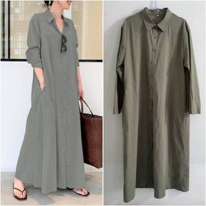 Женское однобортное платье-рубашка, Повседневное платье с длинными рукавами, воротником с лацканами, карманами, мусульманское женское длинное Повседневное платье - Product Image 2