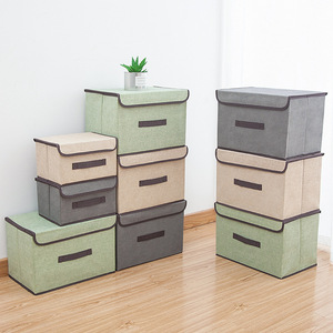 Fabric Foldable <b>Storage</b> <b>Box</b> With Lid Rectangle Beige Green Gray For Clothes Wardrobe Organization - Product Image 1