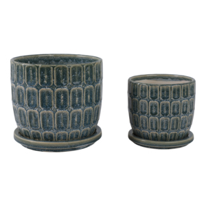 Set di Vasi in Ceramica Stoneware con Sottovaso, Design Texturizzato per Patio, Giardino e Arredamento Casa - Product Image 1