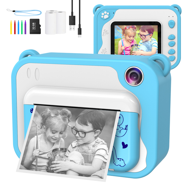 Kids Camera Instant Print, Digital Camera for Kids with No Ink Print Paper Selfie Video Camera with Color Pens for DIY