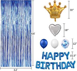 Azul <span class=keywords><strong>Feliz</strong></span> cumpleaños corona globos hoja flecos cortina cumpleaños fiesta decoraciones conjunto para graduación Halloween fiesta suministros - Product Image 6