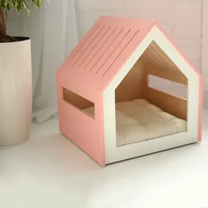 Indoor Pink Wooden Open Dog House Bed Animal Kennel House Crate Cat Dog Wooden Indoor Pet House