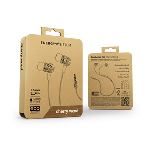 Écouteurs écologiques en bois de cerisier (Mini jack, Intra-auriculaires, Bois durable, Câble en chanvre, Micro, Commande vocale) - Product Image 5