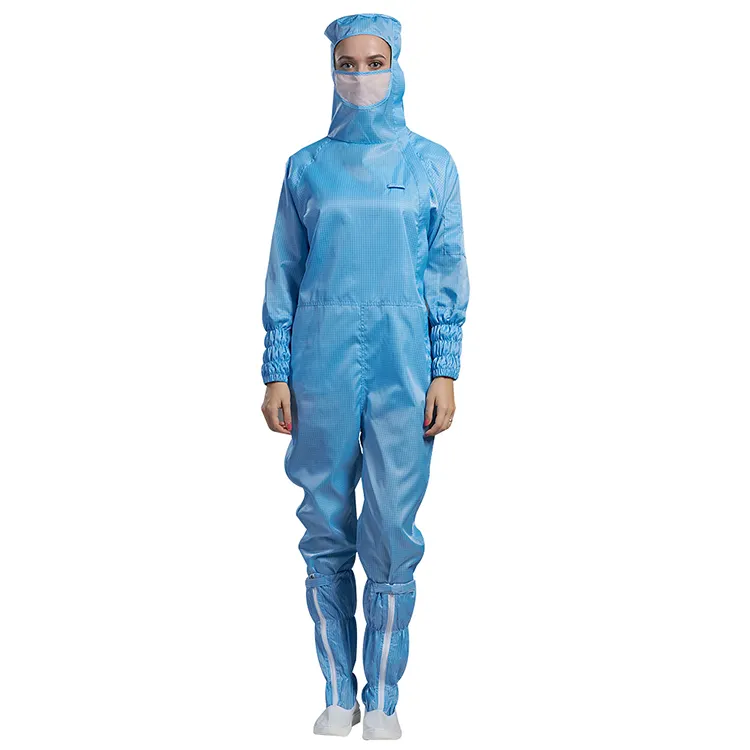 H-1133 In Stock Autoclavable Cleanroom Workshop Washable Anti-static Waterproof 100D 5mm Blue or White ESD Jumpsuit Coverall