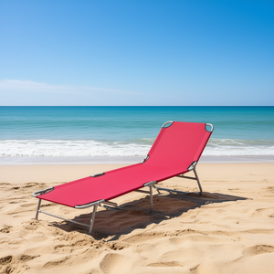 Lettino Prendisole Pieghevole in Acciaio Rosso con Schienale Reclinabile per Uso Esterno - Product Image 2