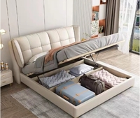 Lit Queen Moderne Crème avec Rangement, Cadre en Pin Massif, Couleur Personnalisable, Style Mariage Luxe, Revêtement en Cuir