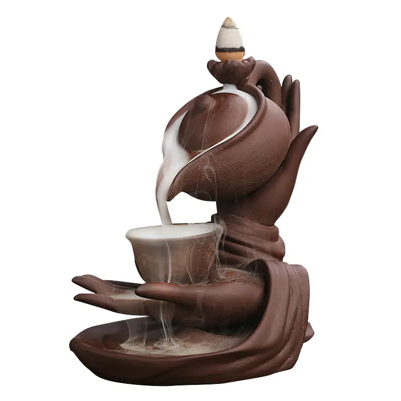 Hot Sale Creative Ceramic Tea Pot Shape Incense Backflow Censer Smoke Waterfall Holder Backflow Incense Burner