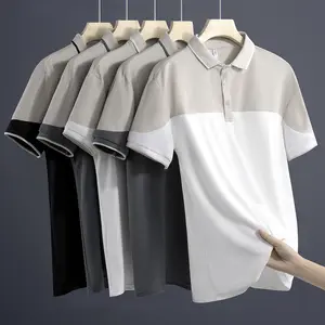 Light luxury short-sleeved men's class hip hop t-shirt black white shirt men's polo shirt solid color short sleeve lapel T-shirt