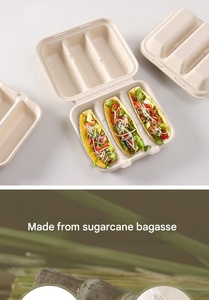 Caja para Tacos Biodegradable de un Solo Uso con Logotipo Personalizado, Hecha de Bagazo de Caña de Azúcar, 8x7x3 Pulgadas, Paquete de 3 Compartimentos - Product Image 4