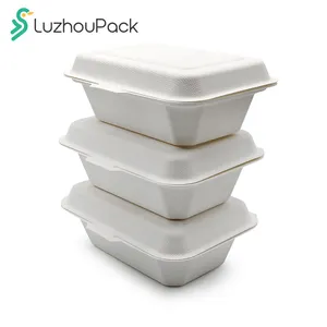 LuzhouPack Customized Clamshell Takeout Food Containers Biodegradable to Go Box with Lids for Lunch