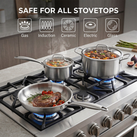 Ensemble de casseroles et poêles de cuisine en acier inoxydable à induction, non toxiques, de haute qualité, en acier inoxydable 304 à trois couches
