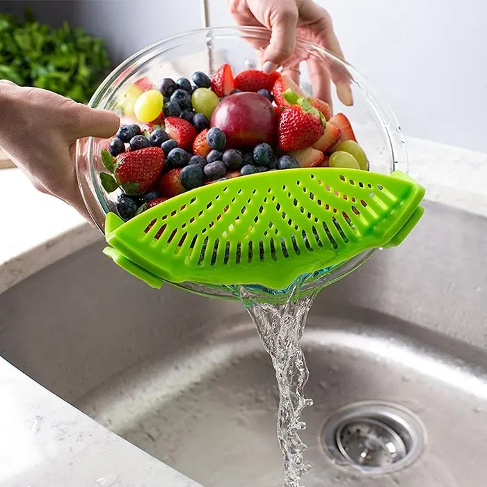 Clip-on Stew-Pan Silicone Strainer Kitchen Silicone Colander Fits all Pots and Bowls