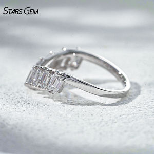 StarsGem 18K Solid Gold Rhodium Plated Vintage 1.65CTW DEF VS Lab Grown Diamond Emerald Cut Stackable Wedding Band Gift - Product Image 3