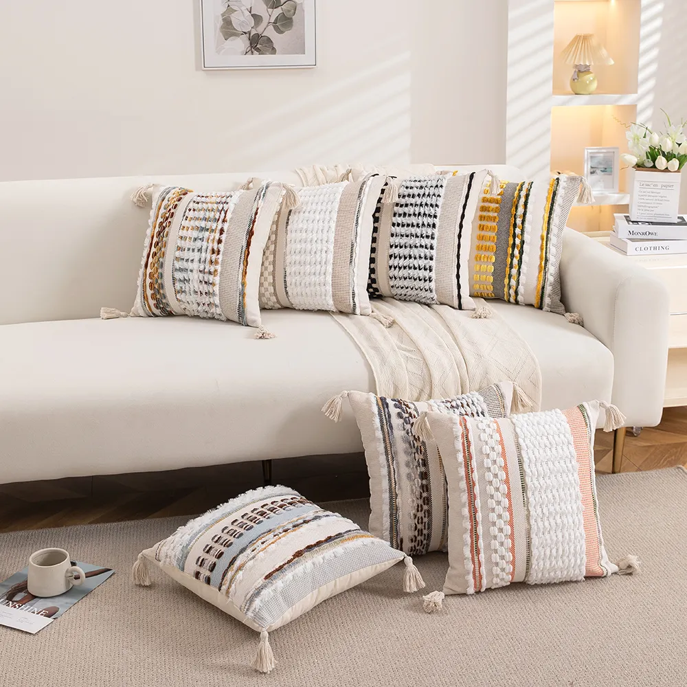 Colorido patrón de espiga en relieve raya almohada sala de estar sofá dormitorio reposacabezas funda de cojín