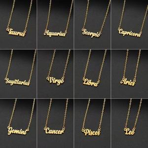 Colliers ras <span class=keywords><strong>du</strong></span> cou en acier inoxydable plaqué or 18 carats, pendentifs zodiacaux rétro minimalistes, style anglais, vente en gros - Product Image 1