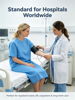 Robe d'examen médical unisexe personnalisée OEM réutilisable à manches courtes, col superposé, fermeture à nouer, liens à la taille, pour hôpital