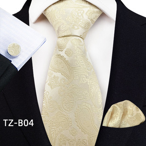Ensemble de cravates pour hommes en soie Paisley Jaune Doré Mariage Cravates en polyester de luxe pour hommes d'affaires <span class=keywords><strong>Cravate</strong></span> Mouchoir Ensemble avec boutons de manchette - Product Image 6