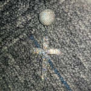 Kalung Rosario Moissanite Warna D VVS Perak 925 Bertabur Kristal Bola 15mm dengan Liontin Salib Bunda Maria - Product Image 4
