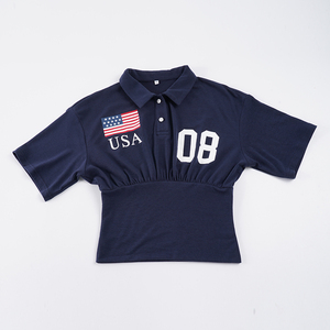 Top Casual Versátil de Manga Corta con Estampado de Letras Estilo Urbano Americano, Cuello Solapa, Botones Delanteros y Ajuste en la Cintura, con Fruncido, para Chicas Atrevidas - Product Image 6