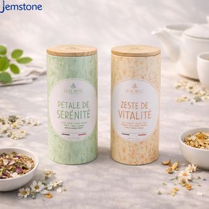 Emballage personnalisé en tube de papier biodégradable pour thé en vrac, thé aux fleurs, café en grains, avec couvercle en bois - Product Image 1