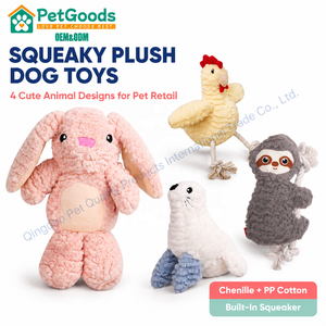 Juguetes de peluche chirriantes al por mayor con diseños de animales de chenilla y relleno de algodón PP para cachorros, para masticar y jugar, y para tiendas de mascotas. - Product Image 1
