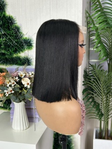 Perruque Bob à franges coupées droites pour closure en dentelle 5*5, 100% cheveux humains vierges vietnamiens de qualité supérieure, courte, noire, double trame, fabriquée à la machine - Product Image 3