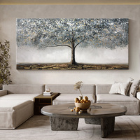 Peintures à l'huile sur toile d'art mural moderne faites à la main, arbre à argent, paysage texturé, peinture décorative pour la décoration de la maison
