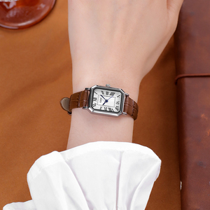 นาฬิกาข้อมือหนังแท้ทรงสี่เหลี่ยมเล็กสไตล์มินิมอลระดับไฮเอนด์แบบวินเทจ - Product Image 1