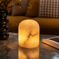Lámpara de Mesa Inalámbrica de Mármol Natural Premium, Luz Ambiental LED Recargable, Moderna, Minimalista, Decorativa y de Lujo