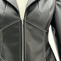 Veste en cuir PU tendance pour femmes avec fermeture éclair, col rabattu, vêtements d'extérieur pour le streetwear, tenue décontractée quotidienne