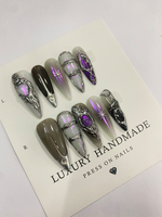 Lot de 10 faux ongles de luxe faits à la main en acrylique avec design personnalisé pour doigts, haute qualité