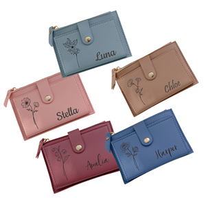 Minimalist Slim Wallet Women, Custom Floral Pu Leather Card Case With Id Window, Compact Small <b>Bifold</b> Coin <b>Purse</b> for Travel - Product Image 1