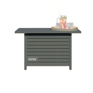 Mesa de Fogata Moderna de Acero Gris F.STEA, 25 H x 42 W, Calentador de Patio y Jardín de Bioetanol para Exteriores con Tapa - Product Image 1