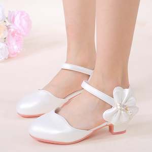 Han nouveau Style blanc rose talon haut princesse chaussures filles sans lacet fermeture Peal Bow fête chaussures d'école quotidiennes - Product Image 1