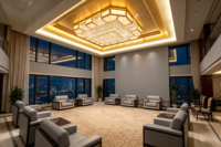 Lustre rectangulaire de luxe personnalisé en cristal, panneaux en onyx naturel, cadre doré, construction en acier inoxydable, LED à intensité variable pour hôtel
