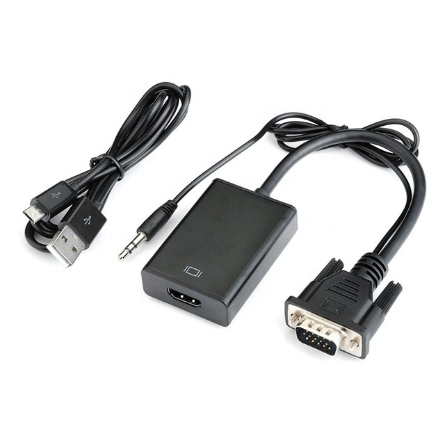Converter Adapter Cable 15 Pin VGA Male to HDMI Female Full HD 1080P Adapter Cable With Audio and Micro USB Power VGA HDMI Cable