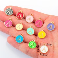 Pendentif en alliage or DIY perlé 26 Alphabet 12 couleurs étiquette en émail double face gouttes d'huile lettre breloques pour bijoux pour enfants