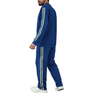 Men's Blue <b>Knitted</b> Sweatshirt And Sweatpants <b>Set</b> Crew Neck Solid Color Casual Autumn Wear Solid color autumn outfit Bangladesh - Product Image 3
