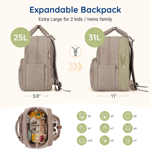 <span class=keywords><strong>Sac</strong></span> à dos à couches personnalisé en tissu Oxford 600D imperméable, extensible, pour voyage, pour <span class=keywords><strong>jumeaux</strong></span>, 2 enfants, avec poche zippée humide/sec pour le change - Product Image 2