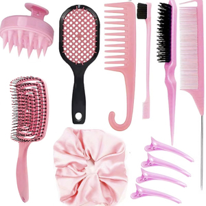 Ensemble complet de brosses à cheveux et de peignes pour démêler les bords et les queues de rats, kit de brosses à cheveux pour massage du cuir chevelu, 12 pièces