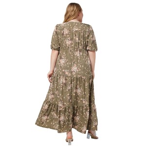 Vestidos de Mujer Talla Grande SQ0217, Estilo Bohemia de Verano, Sexy, Cuello en V, Estampado Floral, Casual, Maxi, con Abertura - Product Image 5